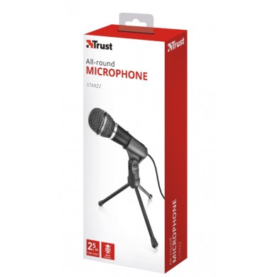 Trust Starzz All-round Microphone for PC and laptop, High performance microphone with mute switch and tripod stand, 2.5m cable with gold 3.5mm plug