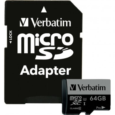 Card de memorie microSDXC 64GB Verbatim Pro U3, 90MBps, + SD adapter
