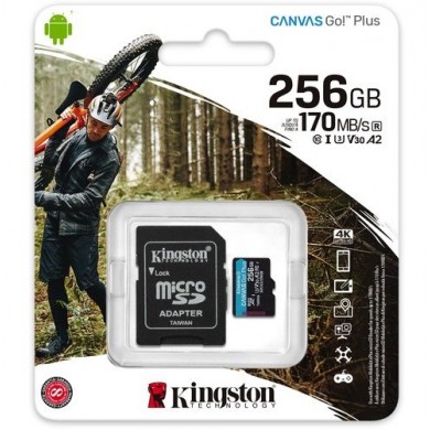 Card de memorie microSD 256GB Kingston Canvas Go! Plus, A2, 170Mbps,  + SD adapter