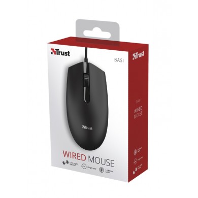 Trust Basi Wired Optical Mouse, 1200 dpi, 3 button, USB, 1.6 m, Black