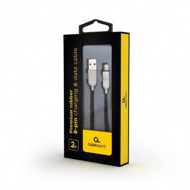 Cable USB2.0/ 8-pin (Lightning)  - 2m - Cablexpert CC-USB2R-AMLM-2M, Premium rubber 8-pin charging and data cable, 2 m, black
