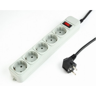 Gembird Surge Protector SPG3-B-10C, 5 Sockets, 3m, up to 250V AC, 16 A, safety class IP20, Grey