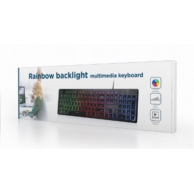 Gembird KB-UML-02 &rdquo;Rainbow&rdquo; Backlight Multimedia Keyboard, 104 pcs, US layout, black