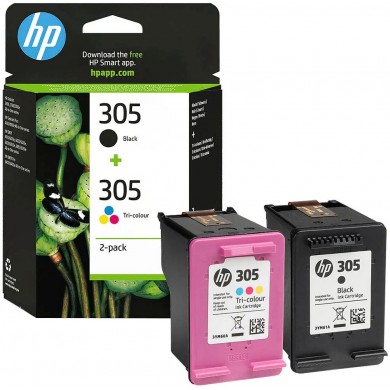 Multipack HP 305 (6ZD17AE) Black/Tri-colour Original Ink Cartridges for HP DeskJet 2710, HP DeskJet 2720 ,HP DeskJet 2721, HP DeskJet 2722, HP DeskJet 2723, HP DeskJet 2724, HP DeskJet Plus 4110,HP DeskJet Plus 4120