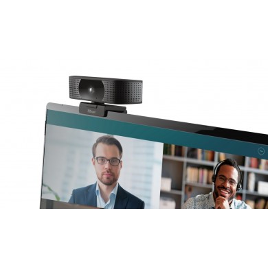 Trust Teza 4K Ultra HD Webcam, Advanced 4K Ultra HD webcam with a 74&deg; field of view, 30 fps, two stereo integrated microphones, Automatic white balance, Auto focus, Privacy mode, Mounting type: clip, tripod, 2m