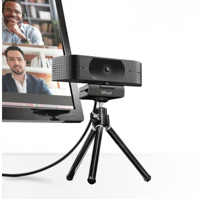 Trust Teza 4K Ultra HD Webcam, Advanced 4K Ultra HD webcam with a 74&deg; field of view, 30 fps, two stereo integrated microphones, Automatic white balance, Auto focus, Privacy mode, Mounting type: clip, tripod, 2m