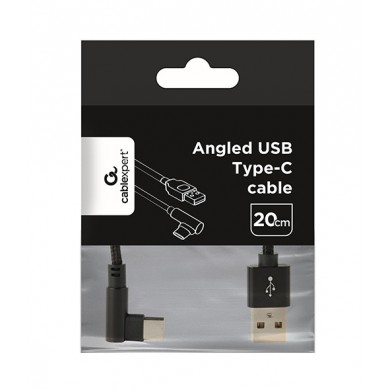 Cable USB2.0/Type-C  - Cablexpert CC-USB2-AMCML-0.2M,  90&deg; angled USB Type-C charging and data cable 0.2 m, black