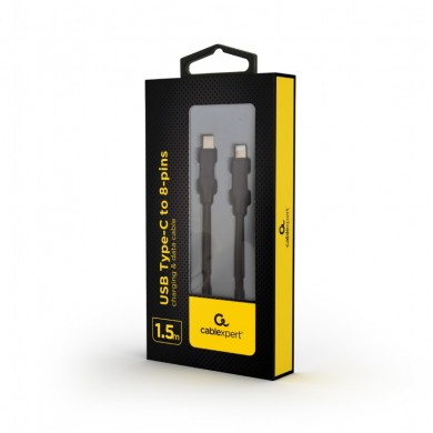 Cable Type-C to 8-pin (Lightning) - 1.5 m - Cablexpert CC-USB2-CM8PM-1.5M, Connectors: USB type-C (male), 8-pin (male) Black