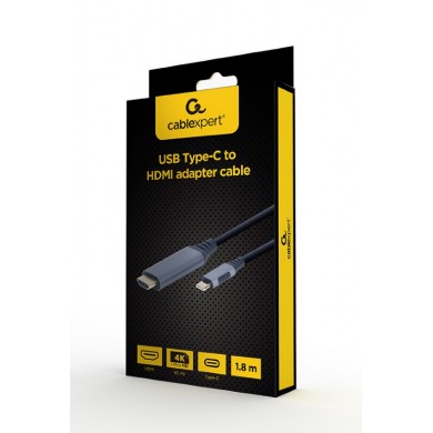 Cable Type-C to HDMI - 1.8m - Cablexpert CC-USB3C-HDMI-01-6, 1.8m, USB Type-C to HDMI display adapter cable, Supported resolutions: HDMI up to 4K at 60 Hz, Space Grey