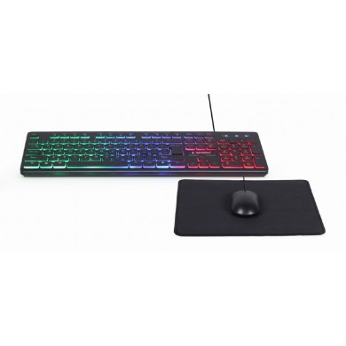 Gembird KBS-UML-01, 3-in-1 backlight desktop set, US layout, Black
