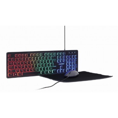 Gembird KBS-UML-01, 3-in-1 backlight desktop set, US layout, Black