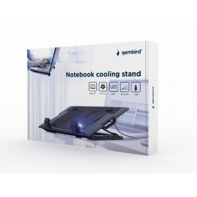 Gembird NBS-1F17T-01, Notebook cooling stand with height adjustment, up to 17&rdquo;, LED backlight in fans, Large 12 cm cooling fan, 11500 RPM (&plusmn; 10 %) noise 10 dBA, Black