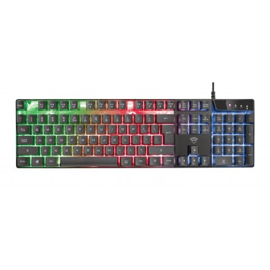 Trust Gaming GXT 835, Full size gaming keyboard with rainbow wave illumination, Backlight (RGB), US, 1.8m, USB, Black