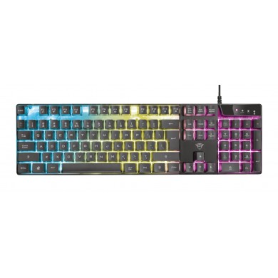 Trust Gaming GXT 835, Full size gaming keyboard with rainbow wave illumination, Backlight (RGB), US, 1.8m, USB, Black
