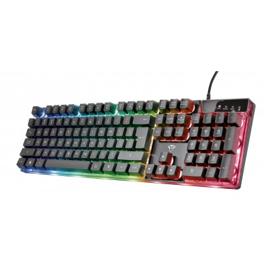 Trust Gaming GXT 835, Full size gaming keyboard with rainbow wave illumination, Backlight (RGB), US, 1.8m, USB, Black