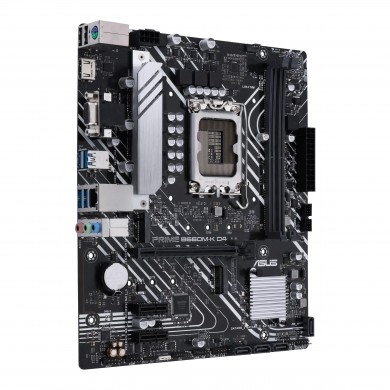 ASUS PRIME B660M-K D4, Socket 1700, Intel&reg; B660 (13/12th Gen CPU), Dual 2xDDR4-5333, VGA, HDMI, CPU Intel graphics, 1xPCIe X16 4.0, 4xSATA3, RAID, 2xM.2, 2xPCIe X1, ALC897 7.1, 1xGbE LAN, 6xUSB3.2, 5X Pro III, mATX