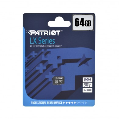 Card de memorie microSD 64GB Patriot LX Series, 80MBps,+ SD adapter