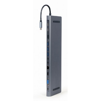 Hub Multiport Gembird A-CM-COMBO9-01/ USB-C/ 5xUSB-A/ 1xUSB-C/ HDMI/ VGA/ RJ45/ miniJack 3.5mm/ SD/ microSD