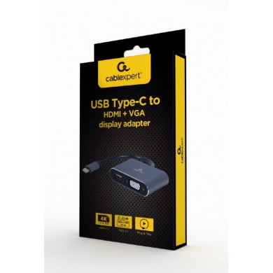 Adaptor Gembird A-USB3C-HDMIVGA-01 / USB Type-C to HDMI + VGA display adapter, space grey