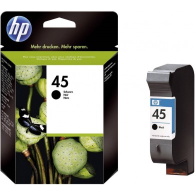 HP №45A Black Cartridge, 42ml, Large, 830 A4 size pages at 5% coverage, for copier 290, DesignJet 700, 750, 755, DJ1100C, 1120, 1220, 1600, 6120, 710C, 720C, 815C, 880C, 820cxi, 850, 870, 890, 9xx series, fax 1220