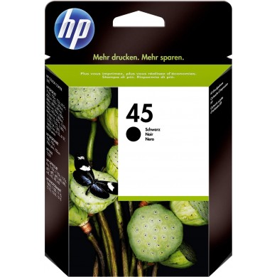 HP №45A Black Cartridge, 42ml, Large, 830 A4 size pages at 5% coverage, for copier 290, DesignJet 700, 750, 755, DJ1100C, 1120, 1220, 1600, 6120, 710C, 720C, 815C, 880C, 820cxi, 850, 870, 890, 9xx series, fax 1220