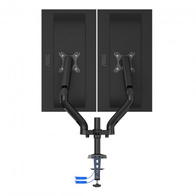 Arm for 2 monitors 13&rdquo;-31.5&rdquo; -  AOC AD110DX with integrated USB Hub, Black, USB Hub: USB-C + USB3.0, Desk Clamp/Grommet, Aluminum structure, Gas spring, Height adjustment, Max.Load: 2-9kg, Tilt: '-90&deg;~+85&deg;, Swivel:180&deg;, Rotation: 360&deg;, Hidden cable management, VESA 75/100