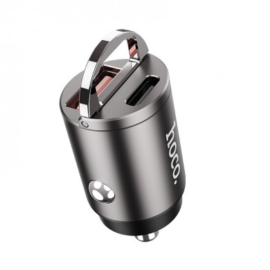 Incarcator auto USB HOCO DZ1 PLUS / 2 x USB charger, Total output: 5V/4.8A / up to PD3.0 / QC3.0 / Super mini car charger / Silver