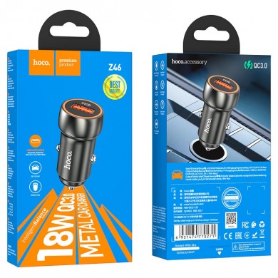 Incarcator auto USB HOCO Z46 Blue shield / 1 x USB / Total output: 38W / up to PD3.0 / QC3.0 / Black