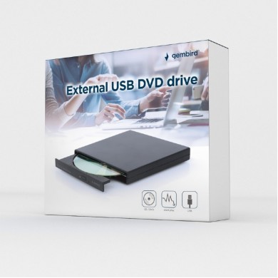 External DVD USB Drive Gembird  DVD-USB-04, CD-DA, CD-R, CD-RW, DVD+R, DVD+R DL, DVD+RW, DVD-R, DVD-R DL, DVD-RAM, DVD-ROM DL, DVD-RW, DVD-Video, Supported disc diameter: 80 mm,120 mm,  USB2.0, Black, Retail