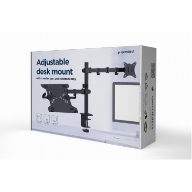 Gembird MA-DA-03,  Adjustable desk mount with monitor arm and notebook tray, Supports monitors up to 32&rdquo; and notebooks up to 15.6&rdquo;, black
