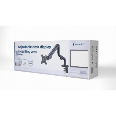 Arm for 1 monitor 17&rdquo;-32&rdquo; - Gembird MA-DA1-02, Adjustable desk display mounting arm, Gas spring 2-8kg, VESA 75/100, arm rotates, extends and retracts, tilts to change reading angles, and allows to rotate display from landscape-to-portrait mode