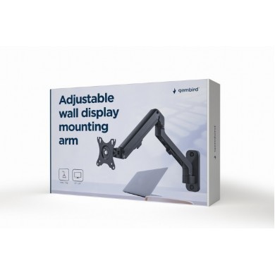 Monitor wall mount arm for 1 monitor up to 27&rdquo;  Gembird MA-WA1-02, Adjustable wall display mounting arm (rotate, tilt, swivel),  VESA 75/100, up to 9 kg, black