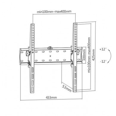 TV-Wall Mount for 32-55”- Gembird ”WM-55T-02”, Tilt, max. 40 kg, Distance TV to Wall: 53 mm, max. VESA 400 x 400, Black