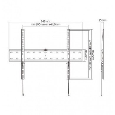 TV-Wall Mount for 37-70”- Gembird ”WM-70F-01”, Fixed, max. 40 kg, Distance TV to Wall: 25 mm, max. VESA 600 x 400, Black