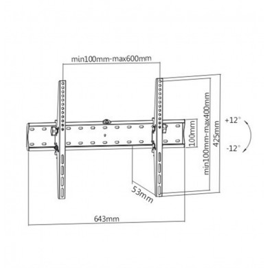 TV-Wall Mount for 37-70”- Gembird ”WM-70T-02”, Tilt, max. 40 kg, Tilting angle up to 24°, Distance TV to Wall: 53 mm, max. VESA 600 x 400, Black