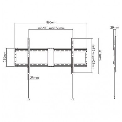 TV-Wall Mount for 43 -90”- Gembird ”WM-90F-01”, Fixed, max. 70 kg, Distance TV to Wall: 29 mm, max. VESA 800 x 400, Black