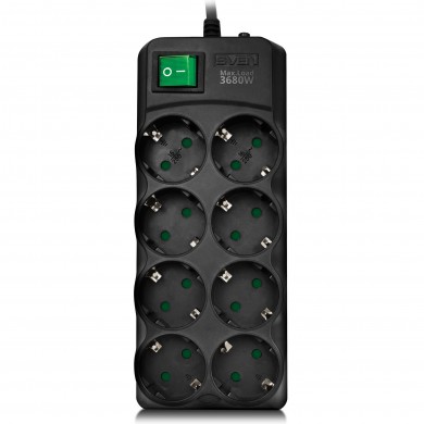 Surge Protector SVEN SF-08E-16, 8 Sockets, Children protection, 1.8m, ABS plastic, Black