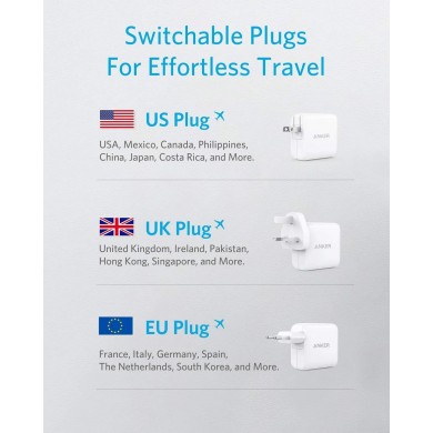 Incarcator retea de calatorie (EU/UK/USA) Anker PowerPort III GaN / 65W / USB-C