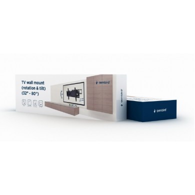 Full-motion TV-Wall Mount for 37 -80”- Gembird ”WM-80ST-02”, allows up to 120 degrees swivel and 20 degrees tilting, max. 60 kg, Distance to wall: 58 - 402 mm, max. VESA 600 x 400, Black
