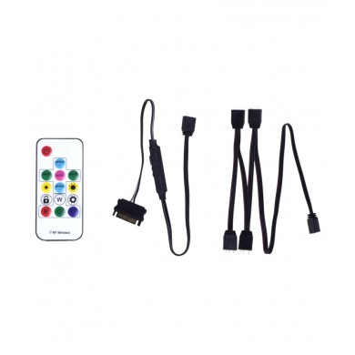 XILENCE LQZ.ARGB_Set Cable (XZ171), Cooling Control Set for  ARGB components: 5V D/P 3PIN connections, 1 x Receiver, 1 x Remote Controller, 1x 1 to 4 ARGB Splitter