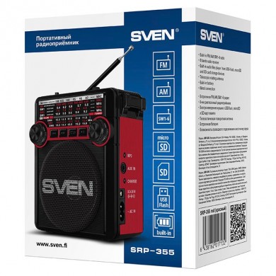 Boxa portabila SVEN SRP-355, Black / 3W / Bluetooth / FM/AM/SW Radio / USB / microSD