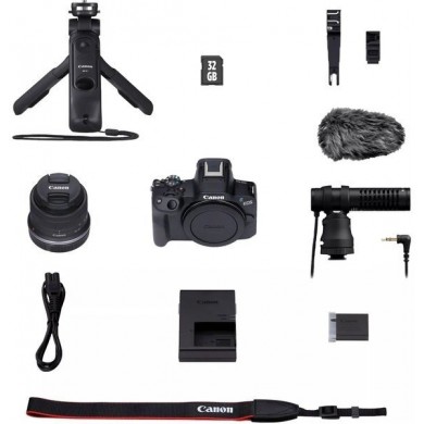 Aparate foto mirrorless Canon EOS R50 18-45 Content Creator Kit (camera+obiectiv+microfon+trepied+card de memorie) (5811C036)
