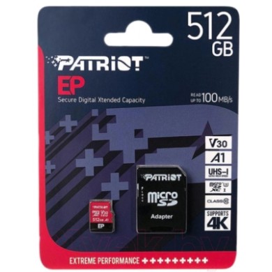 Card de memorie microSD 512GB Patriot EP Series, 90Mbps, + SD adapter