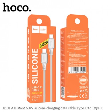Cablu USB-C to USB-C HOCO &ldquo;X101 Assistant&rdquo; / 1m / Silicone / 60W / up to 3A / Gray