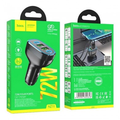 Incarcator auto USB HOCO ”NZ11 Guide” / 2xUSB + 2xUSB-C / 72W / up to PD36W / QC3.0 / Black