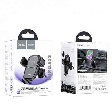 Suport auto  HOCO HW1 Pro, Wireless Fast Charging Car Holder, Wireless output: 5W / 7.5W / 10W / 15W, Air Outlet, Black