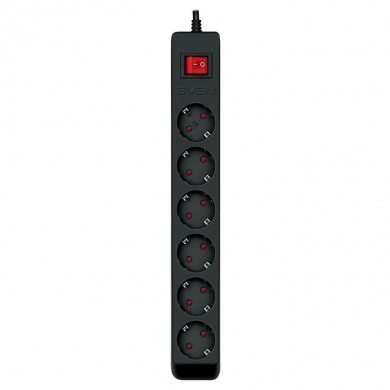 Surge Protector SVEN Optima / 6 Sockets with children protection / 1,8m / Wall mountable / Black