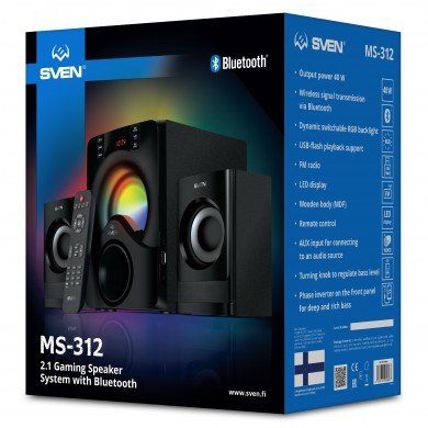 Boxe 2.1 SVEN MS-312 / 40W RMS / Bluetooth / FM-tune / USB Flash / SD card / Black