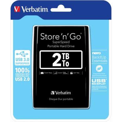 2.5&rdquo; HDD Extern Verbatim Store 'n' Go G1 / USB3.0 / 2.0TB / Black
