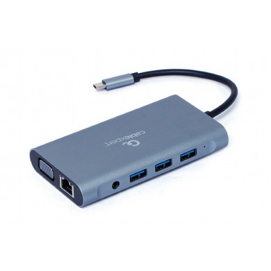 Adaptor Multiport Gembird A-CM-COMBO7-01/ USB-C/ 3xUSB-A/ 1xUSB-C (PD 100W)/ HDMI/ VGA/ miniJack 3.5mm/ SD/ microSD
